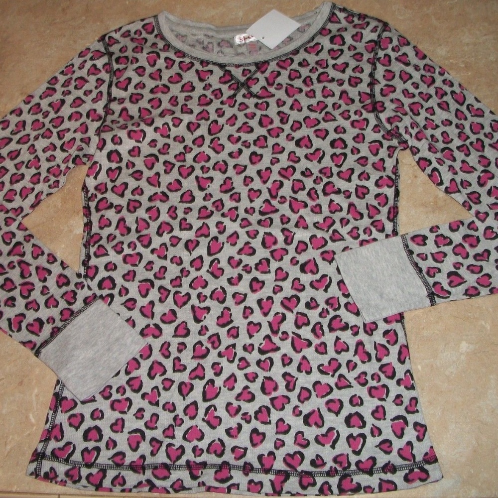 St eve Gray w Pink Heart Cotton Thermal Sleep Top